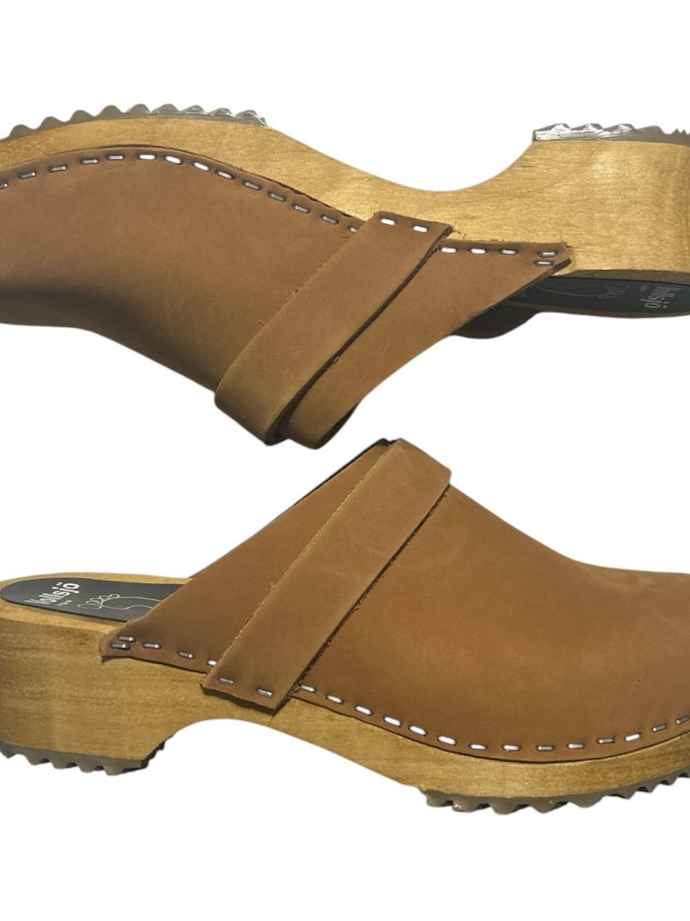 Tan Leather Clog Mules with Wooden Platform